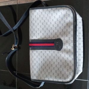 Authentic Vintage Gucci Micro GG Navy Monogram Flap Bag, used but good condition